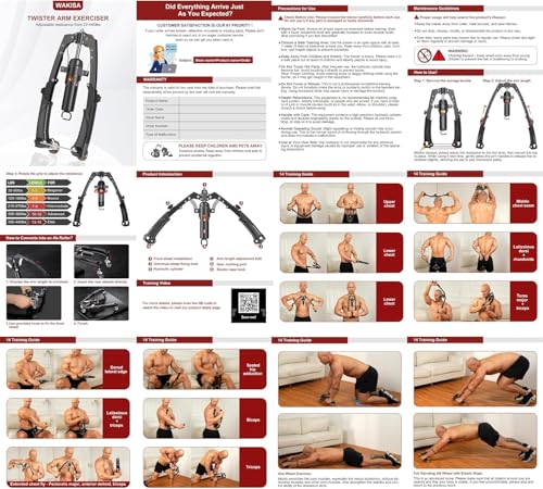 Twister Arm Trainer, 3 in 1 Hydraulic Power Chest Workout Equipment with Ab Roller Wheels and Hooks, Adjustable 22-440lbs Arm Trainer for Men Women, Home Gym Equipment for Full Body Strength Training by WAKISA - Image 8