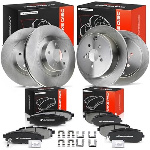A-Premium Front Vented and Rear Solid Brake Rotors and Ceramic Pads Kit