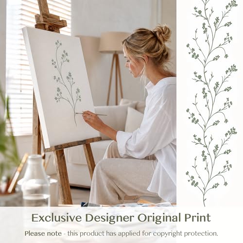 Image of THREE GIRLS Floral Linen Shree Printed Curtains 108 Inches Light Filtering Vintage Farmhouse, Back Tab Rod Pocket Cottage Core Drapes for Living Room Bedroom Dining Room, Sage Green on Beige, 2 Panels