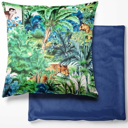 Image of Designer Cushion Cover 18" (46 x 46 cm) Soft Plush Printed Velvet Decorative Throw Pillow Cover Square Cushion Cases Piped Edges For Sofa Bed Couch Bench (Tropical)