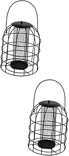 Happyyami 2 pcs small bird feeder black metal squirrel feeders pet stuff hanging birds feeder bird feeders for outside birds feeder supplies protection nut wild bird hummingbird iron cage