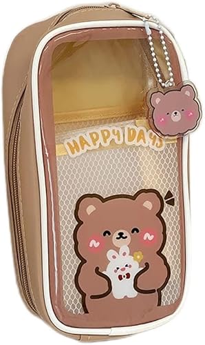 AONUOWE Estuche para lápices Kawaii estético, grande, transparente, grande, suministros escolares para adolescentes y niñas (cachorro azul)