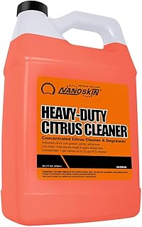 NANOSKIN Heavy-Duty Citrus Cleaner & Degreaser Concentrate 1 Gallon, Low-Foam Solvent, Dilutes up to 1:32, Cuts Grease Tar Adhesives, Safe on Metal Concrete Engines, For Auto Detailing, Shop & Home