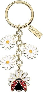 Z637 Little Daisy and Ladybug Charms Pendants Keyring Keychain with Velvet Bag for Women (White)