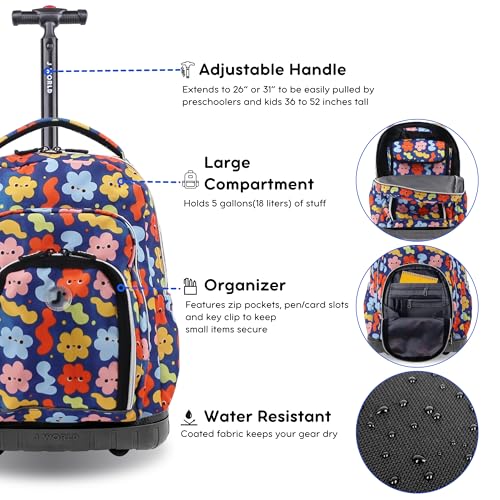 Image of J World Lollipop Kids Rolling Backpack & Lunch Bag Set for Elementary School. Carry-On Suitcase with Wheels, Baby Cloud