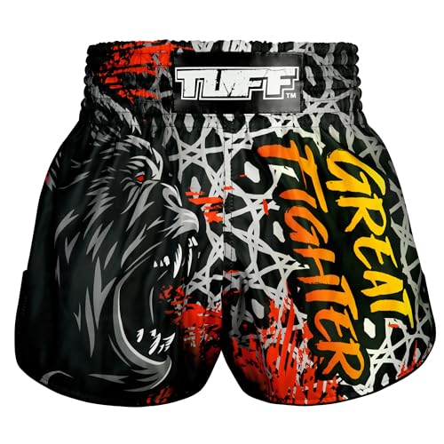 Tuff Sport Muay Thai Boxing Shorts Retro Shorts Classic Slim Cut MMA Kickboxing Workout Set Training (TUF-RMS123-BLK, XL)