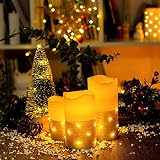 BeMoment 3-Piece Set (D 3" x H 4" 5" 6") Flickering Flameless Candles with Timer - Battery Operated,