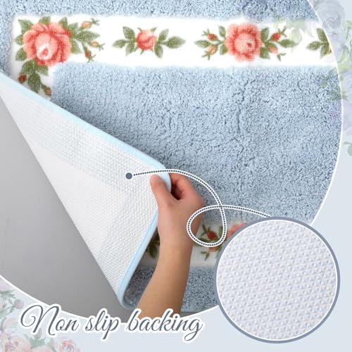 Set de 4 Tapetes Decorativos para Baño Flores Azules miniatura 5
