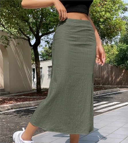 Women High Waist Summer Solid Color Casual Light-Weight Long Skirt Summer Skirt2
