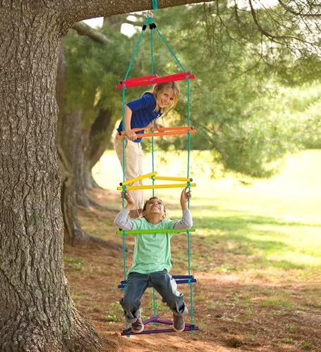 Over-the-Rainbow Climbing Rope Ladder Playground Swing Sets Tree House Accessories Sturdy Nylon Enamel Coated Smooth Metal Rungs, 6' Long