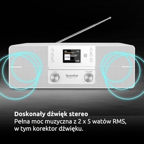 TechniSat DIGITRADIO 371 CD BT - Stereofoniczne radio cyfrowe (DAB+, FM, odtwarzacz CD, Bluetooth, kolorowy wyświetlacz, USB, AUX, gniazdo słuchawkowe, budzik, 10 W, pilot zdalnego sterowania) biały