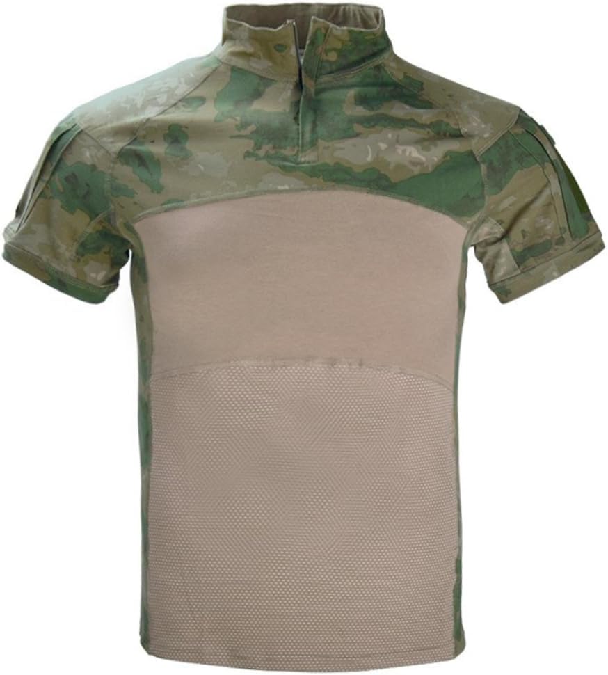 TOMITANY Military Tactical Shirts for Men 1/4 Zipper Stand Collar Combat Cargo T-Shirt Summer Outdoor Work Utility Shirts