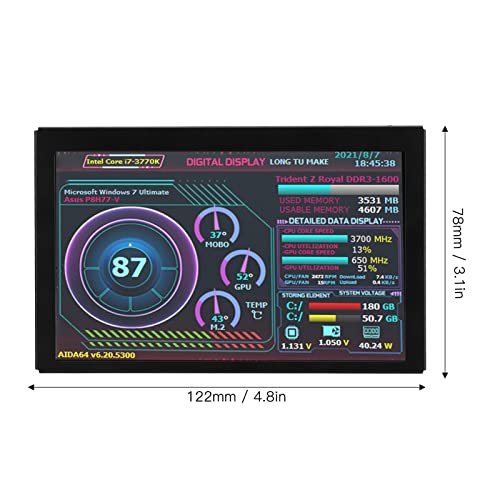 Image of ASHATA 5in Computer Temp Monitor, PC CPU RAM Data Monitor for Linux, PC Temperature Display for PC ARGB Computer Case Secondary Screen, IPS USB Mini Screen