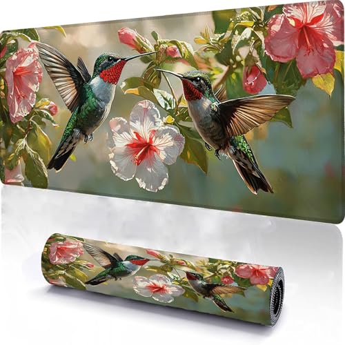 Alfombrilla de Ratón para Juegos 900x300x3mm, Mouse Pad Lavable Animal, Alfombrilla Ratón Sobremesa Portátil, Borde con Costura, Base Antideslizante, Adecuado para Juegos de Oficina en Casa Flor B-2
