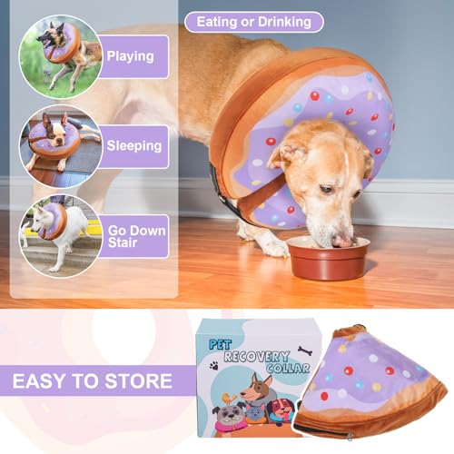 Image of BEAUTYZOO Dog Cone Alternative After Surgery for Large Medium Small Dogs, Soft Inflatable Cone Collar for Dogs Cats, Dog Neck Donut E Collar Dog Recovery Collar to Stop Licking, Purple Donut, XL