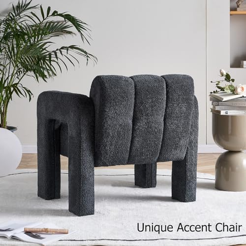 Sillón moderno con tela boucle gris oscuro miniatura 4
