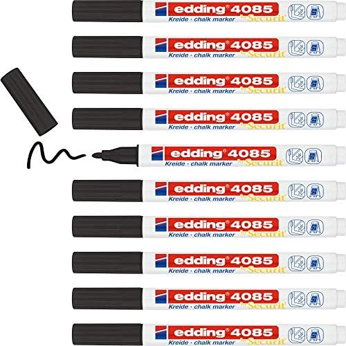 edding 4085 chalk marker - white - 10 chalk pens - round tip 1-2 mm - fine-tipped wet wipe pen for chalkboards, windows, glass, mirrors - liquid chalk marker pens for opaque coverage