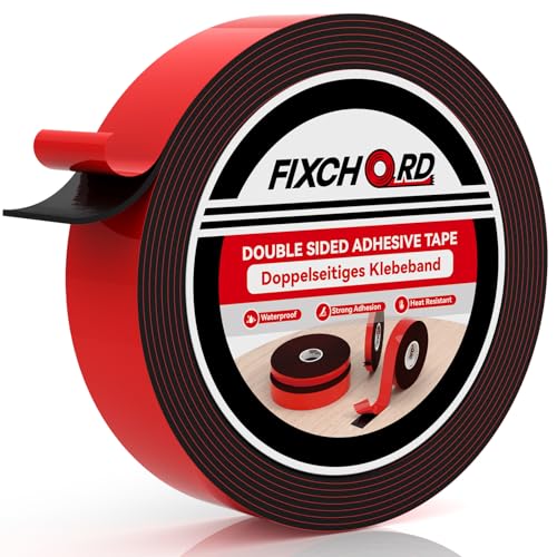 FIXCHORD Double Sided Tape Heavy Duty, 5M*25MM Extra Strong Adhesive Tape, Waterproof Mounting Tape, Double Sided Acrylic Foam Tape for Car, LED Strips, Home & Office Decor (Indoor/Outdoor Use)
