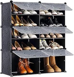 YOUDENOVA Shoe Storage Cabinet 2 x 6 Tier Shoe Rack 24 Pair Plastic Shoe Shelves Organizer Portable Shoes Shelving Saving Space Shoes Cupboards for Hallways Bedroom Entryway