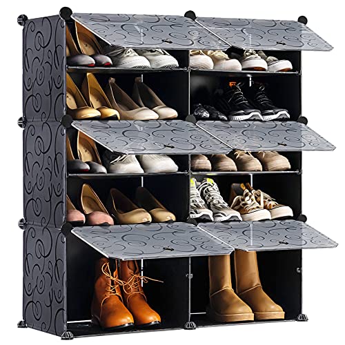 Image of YOUDENOVA Shoe Storage Cabinet 2 x 6 Tier Shoe Rack 24 Pair Plastic Shoe Shelves Organizer Portable Shoes Shelving Saving Space Shoes Cupboards for Hallways Bedroom Entryway