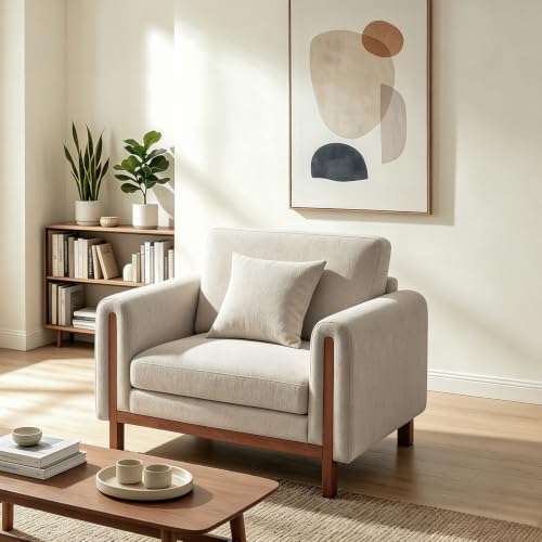 TOPLANS 43.7” Mid Century Accent Chair, Wood Frame, Chenille