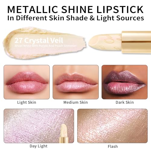 OULAC Metallic Shine Lipstick - Sheer White Lip Balm, Lightweight Soft Lip Base Ultra Hydrating, Moisturizing Primer for Lips, Vegan & Cruelty-Free, Sheer Coverage Lip Color 4.3 g/0.15, Crystal Veil - Image 3
