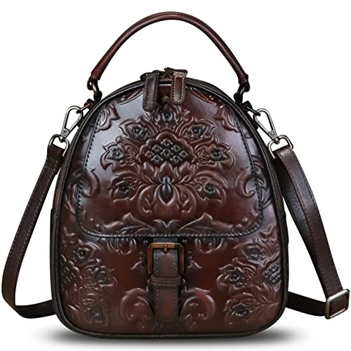 Image of Genuine Leather Backpack for Women Crossbody Shoulder Bag Vintage Rucksack Fashion Knapsack Purse Daypack Bag (Coffee)