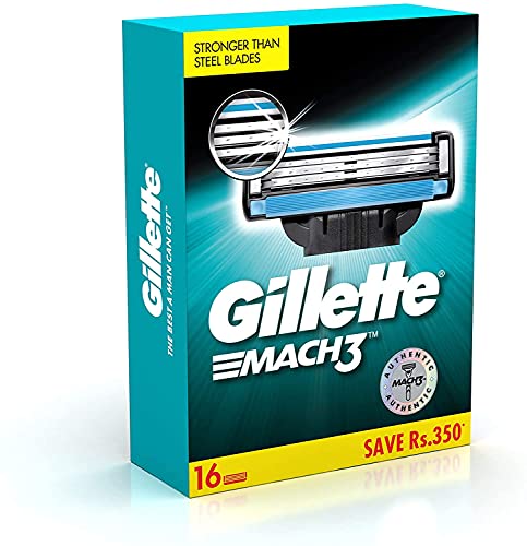 Image of Gillette Fusion Manual Razor, 1 Pc & Mach 3 Shaving Blades- Pack of 16 (Cartridges), For Men
