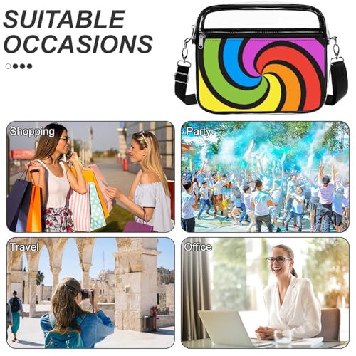 Rainbow Swirl Large Crossbody Bag Clear Stadium Bag Anti-Theft Side Shoulder Bags Messenger Bag with 2 Compartments4