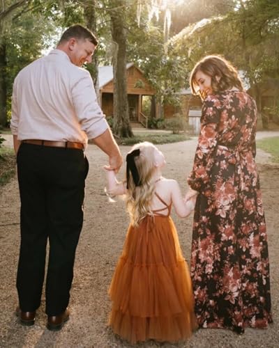 Boho Flower Girl Dress Tulle Ruffles Pageant Formal Dresses for Wedding Backless Party Holiday Communion3