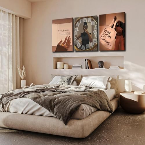 3pcs Black Girl Wall Art, African American Wall Decor Paintings, Fashion Abstract Black Woman Poster Canvas Prints Pictures for Living Room Bedroom 12x16 inch Framed - Image 6