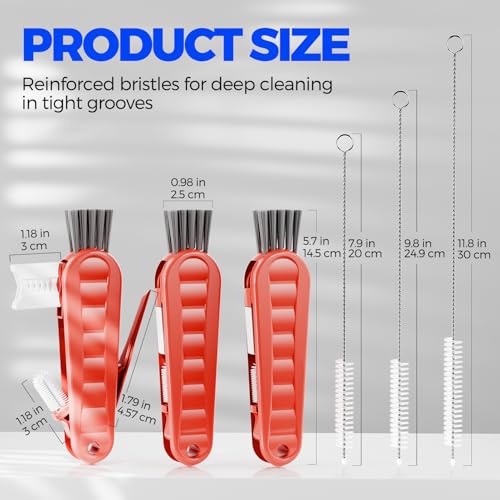 Image of Holikme 6 Pack 4 in 1 Cup Lid Cleaning Brush 3 Straws Bottle Brush,Red | 4 in 1 Cup Lid Cleaning Brush Multifunctional Bottle Brush, Silicone Cup Lid Gap Cleaner, Bristle Crevice Cleaning Brush