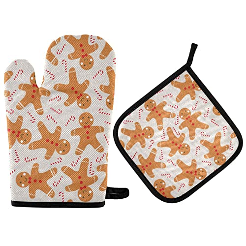 Ensemble de Mitaines de Four Maniques à Pain de Noël Biscuits de Noël Gant de Four de Cuisine Mitaines de Cuisson 2 Pièces Gants de Cuisinière Maniques Coussinets Chauffants pour Griller BBQ