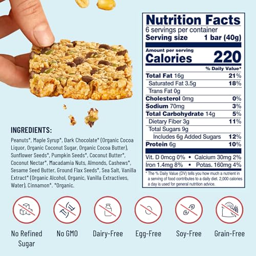 Image of YES Nut Bars - Soft Chewy Healthy Snack Bars (Peanut Butter Dark Chocolate, 6 count)