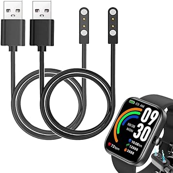 smart watch Cables Compatible with TOZO S3 1.83 smart watch, 2-Pack, Black