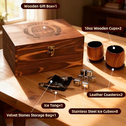 Astratos Charred Wooden Bourbon Drinking Glasses Set – Handcrafted Whiskey Cups with 8 Whiskey Stones – Great Whiskey Gifts for Men, Ideal Gift for Boyfriend, Dad, Husband & Friends by Astratos - Used condition - Image 3