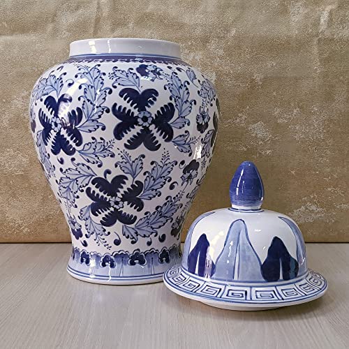 Exquisite Hand-Painted Chinoiserie Ginger Jar - 15.7-Inch Ceramic Pottery Decor in Blue and White - Image 3
