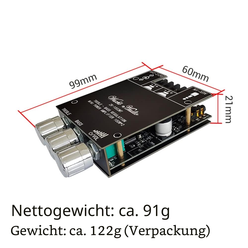WANGCL ZK-1002MT 2 x 100 W Bluetooth 5.0 High-Power Stereo Subwoofer Amplifier Board, AUX Bass and Treble Amplifier