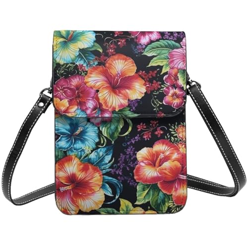 Petit sac bandoulière cuir femme portefeuille voyage bandoulière réglable hibiscus