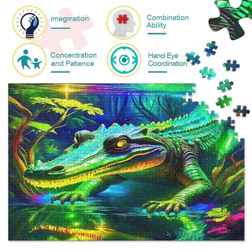 Reduce el estrés con este puzzle de caimán tropical de 1000 piezas y escena nocturna 7