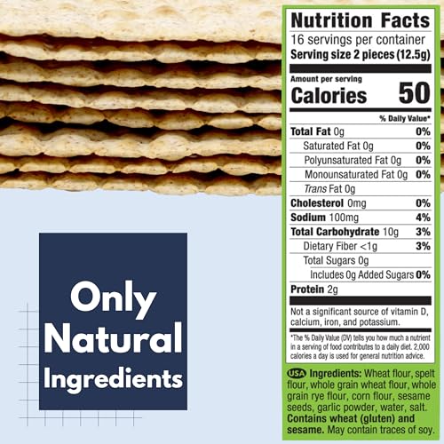 Snacktery Garlic Multigrain Flatbread Crackers - All Natural Multigrain Crackers in 8 Stay-Fresh Packs - Thin & Crispy Garlic Crackers for Cheese, Spreads, Dips - 7 oz