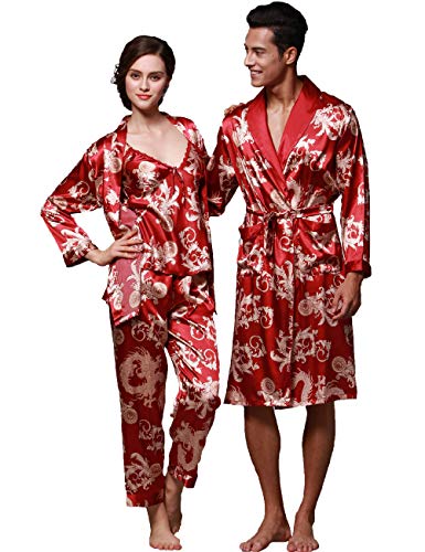 Image of ZUEVI Men's Kimono Robe Silk Satin Long Sleeve Spa Bathrobe Lightweight Soft Silky Pajamas Robes