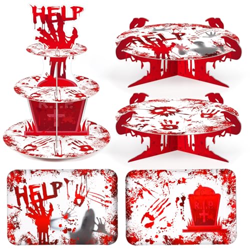 Sliner 5 PCS Halloween Bloody Cupcake Stand Handprint for Food