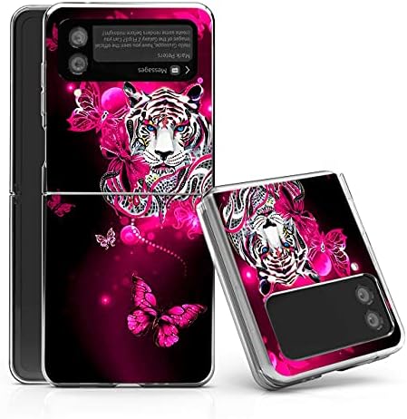 Bcov Galaxy Z Flip 3 5G Case, White Tiger Butterfly Anti-Scratch Solid Hard case Protective Shookproof Phone Cover for Samsung Galaxy Z Flip 3 5G