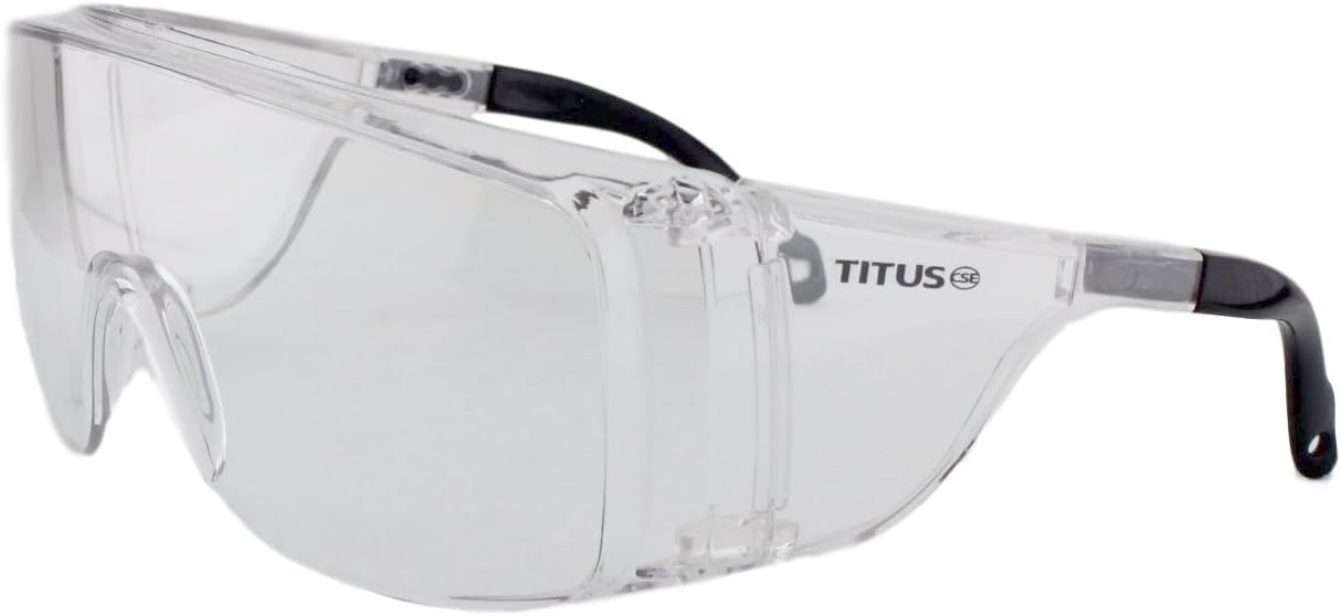 TITUS G13 Z87+ OTG Safety Glasses Fit Over Rx Glasses, Protective Work Chemical Impact ANSI CE Certified Adjustable Large USA