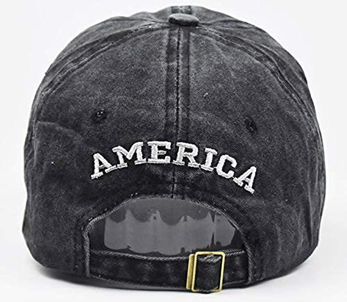 Izus Washed Baseball-Hats American-Flag Distressed - 100% Distressed Cotton Dad Hat Embroiderred For Unisex (Black) #TOP6