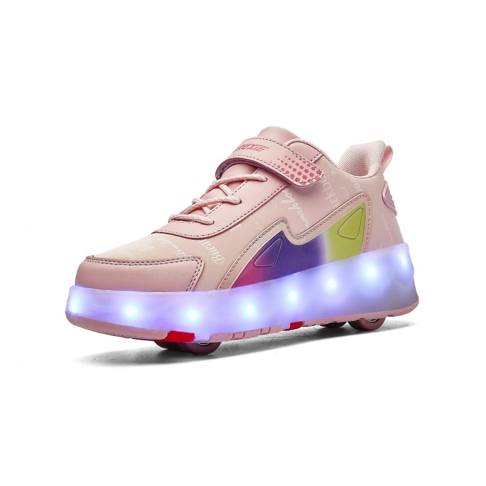 Sneaker per Bambini,Scarpe da Skateboard a Due Ruote,Luce a Cambio Colore Regolabile,Ricarica USB,universali per Ragazzi e Ragazze,Nero Rosa Oro Argento 27–40 EU