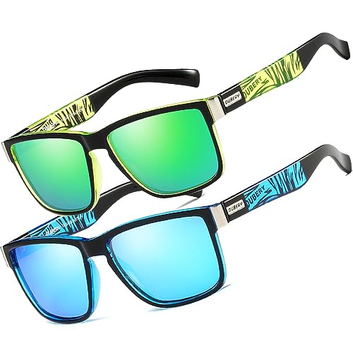 HGDGears Gafas de sol polarizadas vintage para hombre y mujer, conducción, ciclismo, pesca, viajes, protección UV400 para hombre, Marco verde y azul, unisex size