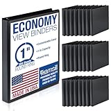 Samsill Economy 3 Ring View Binder, 1 Inch Round Ring - Holds 225 Sheets, PVC-Free / Non-Stick Customizable  Cover, Black, 24 Pack