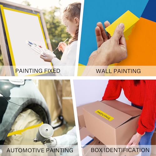 Image of Yellow Painters Tape - Yellow Masking Tape 2 Inch Wide - Multi-Surface, Smart Adhesion, Indoor & Outdoor - Paint Tape for DIY, Labeling, Art, Car, General Purpose - 90FT Total